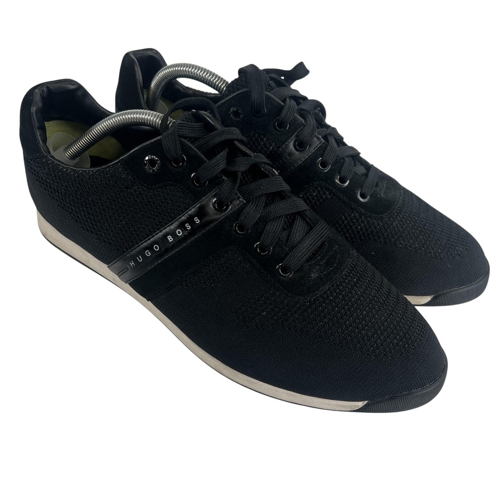 Hugo Boss Shoes Mens Size 11 Black Leather Knit Low Top Casual Sneakers 50397637